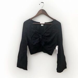 Kirious NWT Women's Bell Sleeve Satin Twist Front Crop Top Blouse Sz 
Medium